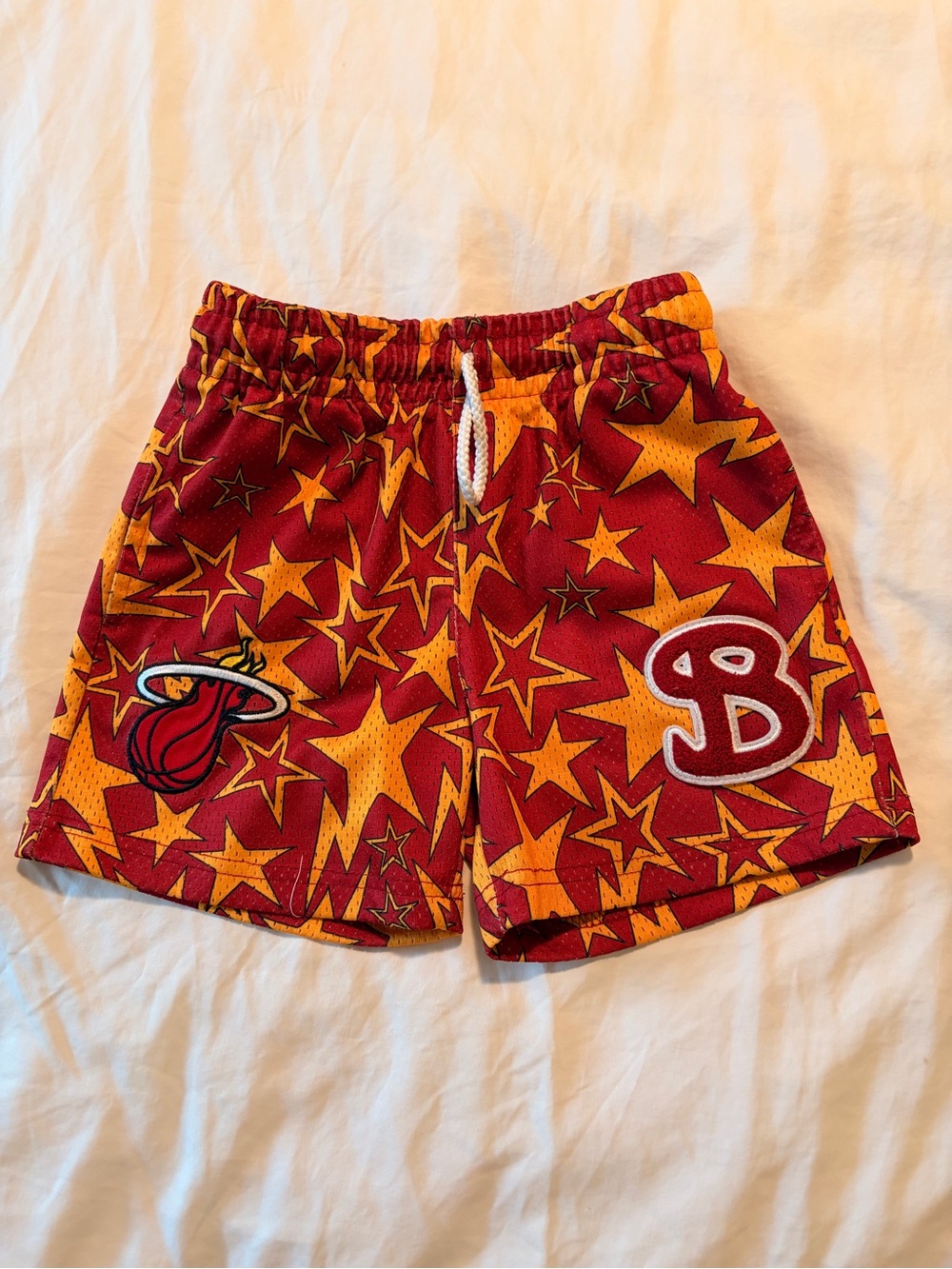 BucketSquad BKTSQD Kids Miami Heat Red and Yellow Star Print Athletic Shorts